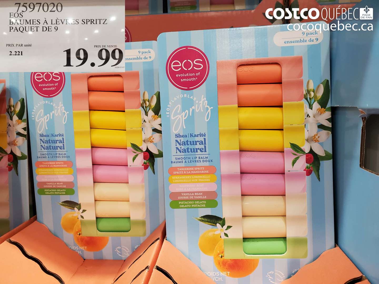 7597020 EOS BAUMES À LÈVRES SPRITZ PAQUET DE 9 $19.99
