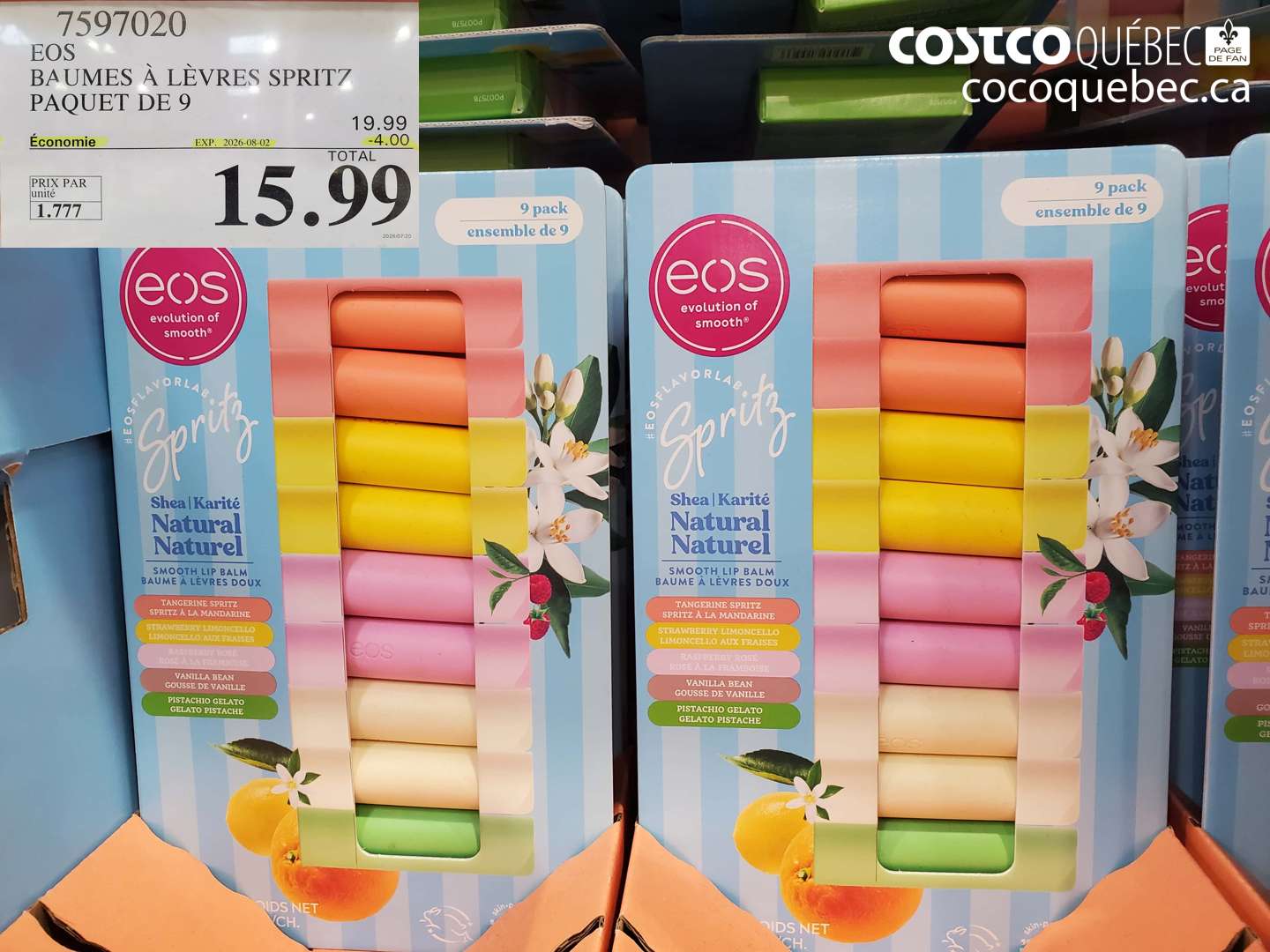 7597020 EOS BAUMES À LÈVRES SPRITZ PAQUET DE 9 ($4.00 INSTANT SAVINGS EXPIRES ON 2026-08-02) $15.99