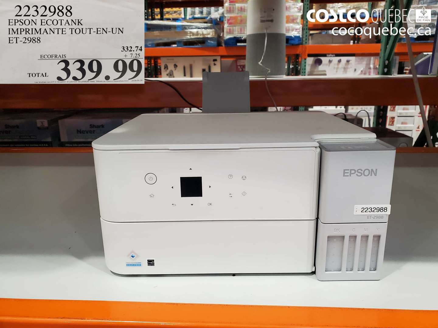 2232988 EPSON ECOTANK IMPRIMANTE TOUT-EN-UN ET-2988 $339.99