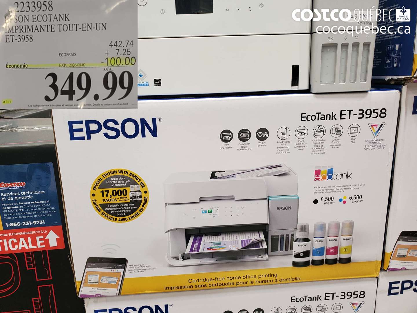 2233958 EPSON ECOTANK IMPRIMANTE TOUT-EN-UN ET-3958 ($100.00 INSTANT SAVINGS EXPIRES ON 2026-08-02) $349.99