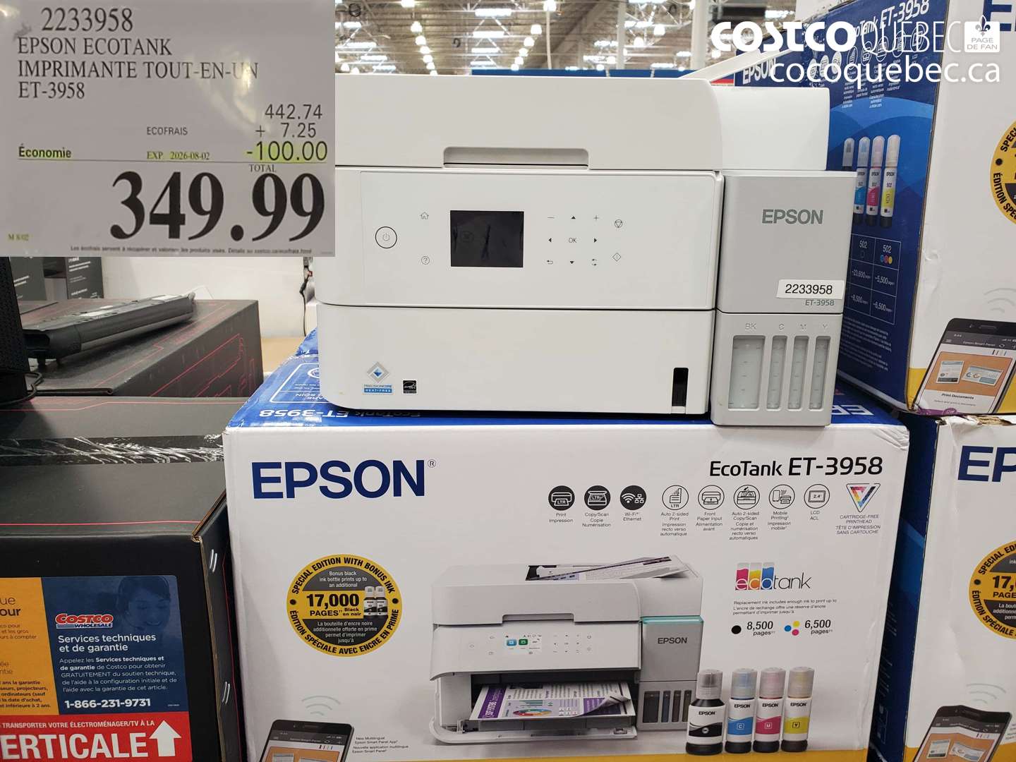 2233958 EPSON ECOTANK IMPRIMANTE TOUT-EN-UN ET-3958 ($100.00 INSTANT SAVINGS EXPIRES ON 2026-08-02) $349.99