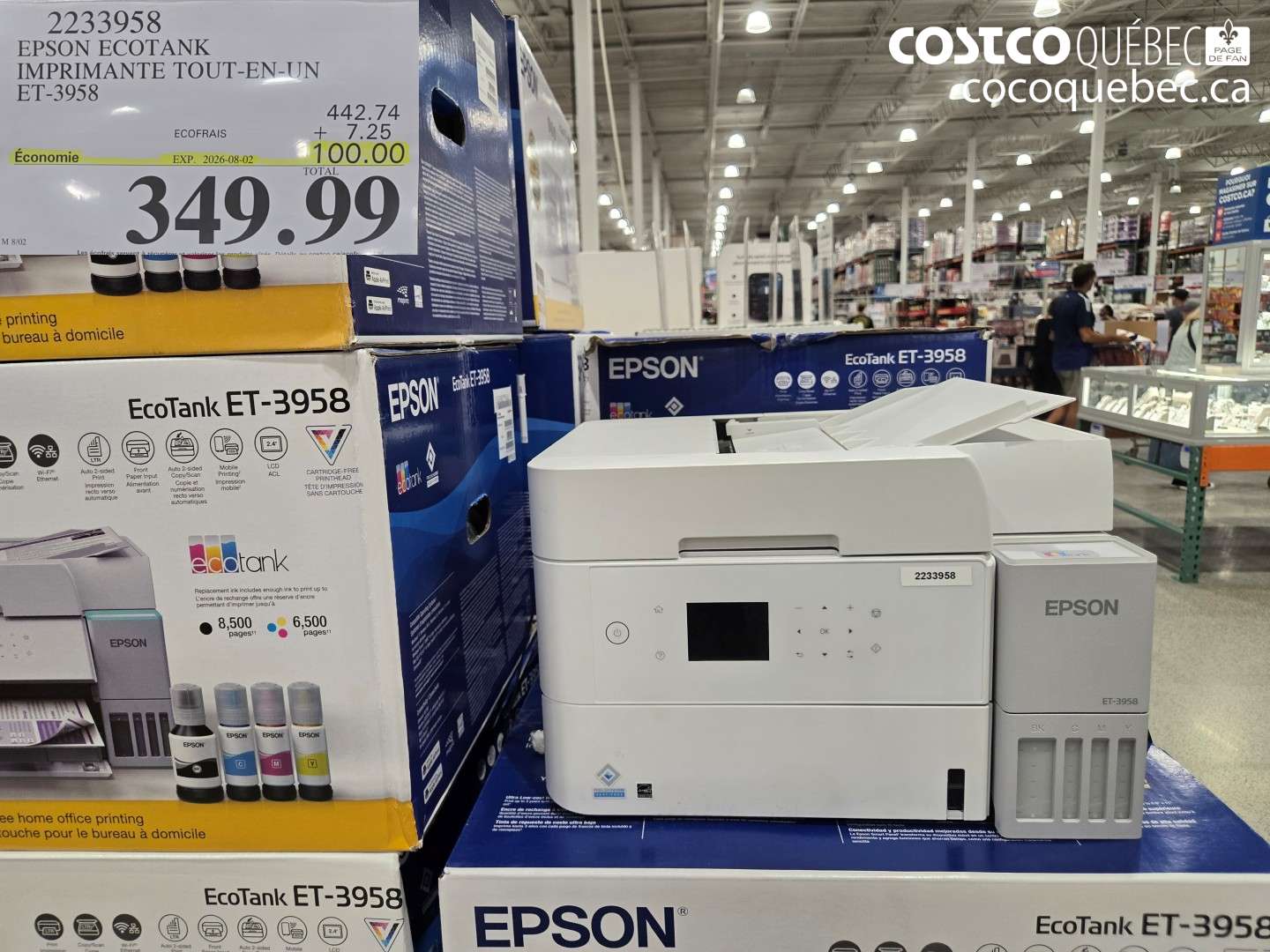 2233958 EPSON ECOTANK IMPRIMANTE TOUT-EN-UN ET-3958 ($100.00 INSTANT SAVINGS EXPIRES ON 2026-08-02) $349.99