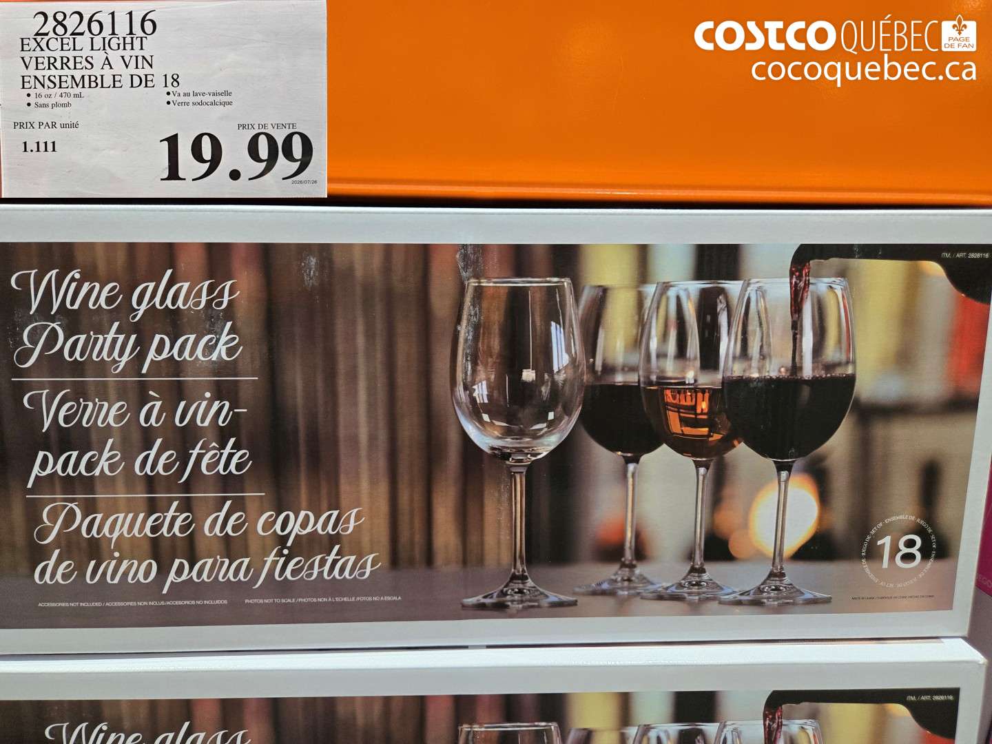 2826116 EXCEL LIGHT VERRES À VIN ENSEMBLE DE 18 $19.99