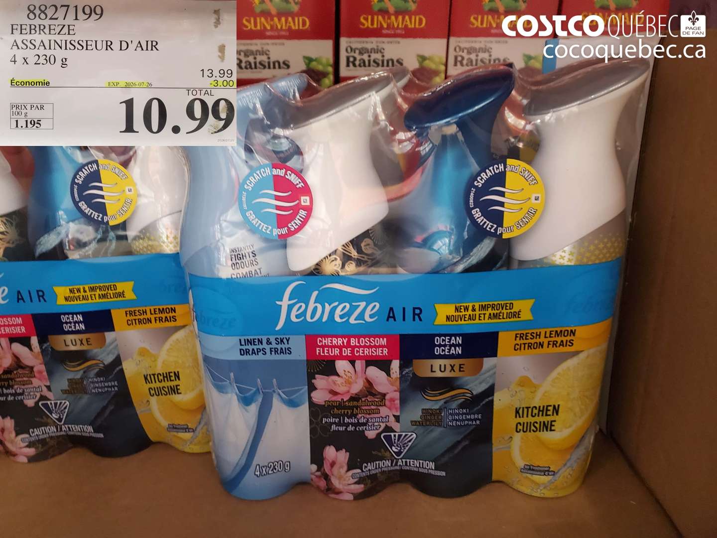 8827199 FEBREZE ASSAINISSEUR D'AIR 4 X 230 G ($3.00 INSTANT SAVINGS EXPIRES ON 2026-07-26) $10.99