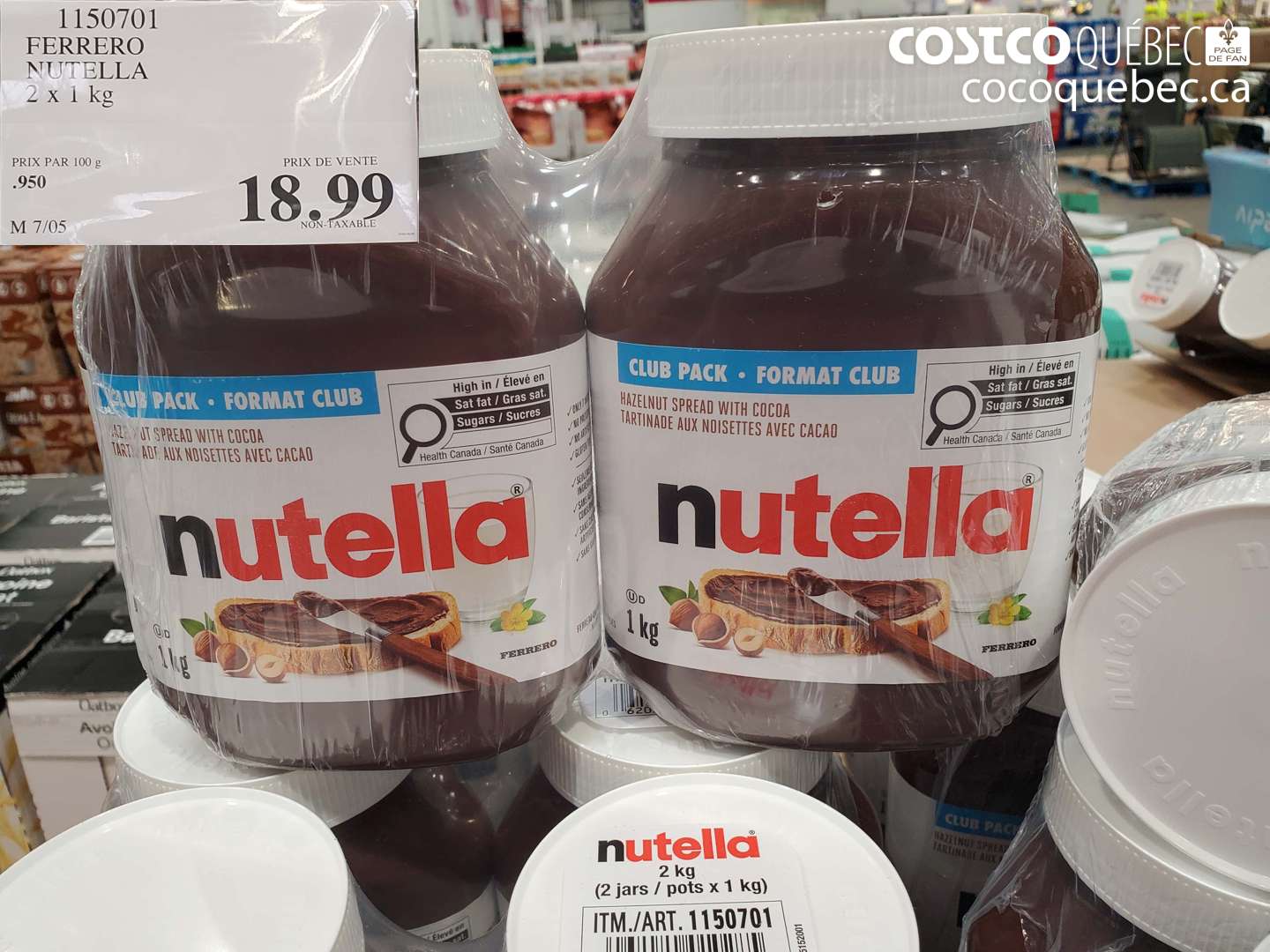 1150701 FERRERO NUTELLA 2 X 1 KG $18.99