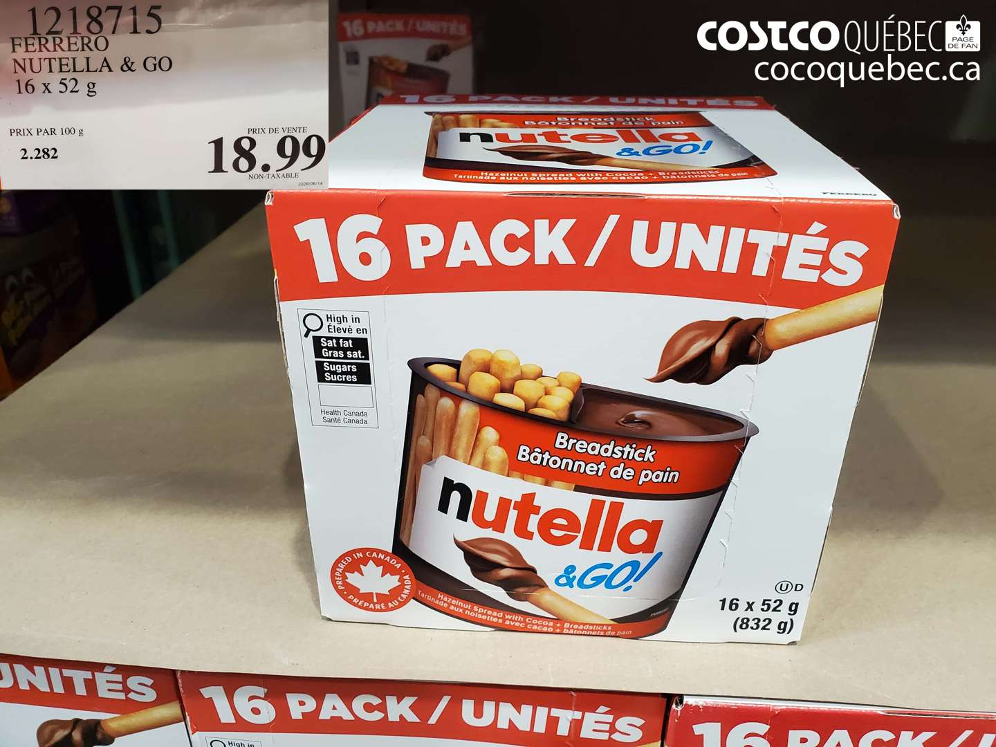 1218715 FERRERO NUTELLA & GO 16 X 52 G $18.99