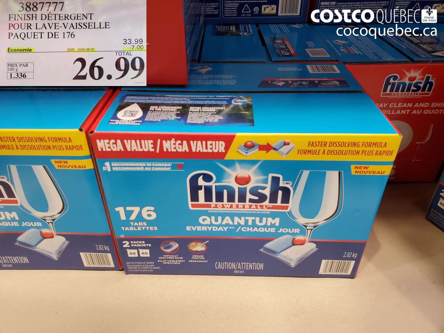 3887777 FINISH DÉTERGENT POUR LAVE-VAISSELLE PAQUET DE 176 ($7.00 INSTANT SAVINGS EXPIRES ON 2026-08-02) $26.99