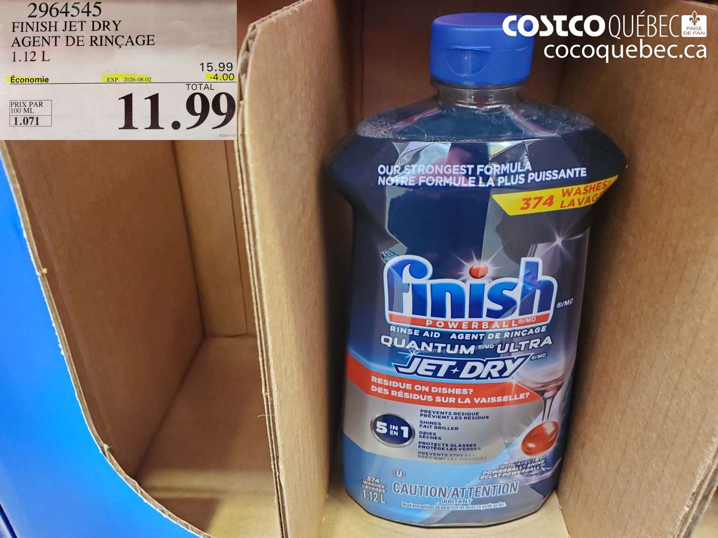 2964545 FINISH JET DRY AGENT DE RINÇAGE 1.12 L ($4.00 INSTANT SAVINGS EXPIRES ON 2026-08-02) $11.99