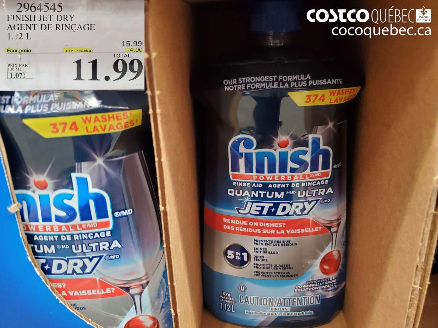 2964545 FINISH JET DRY AGENT DE RINÇAGE 1.12 L ($4.00 INSTANT SAVINGS EXPIRES ON 2026-08-02) $11.99