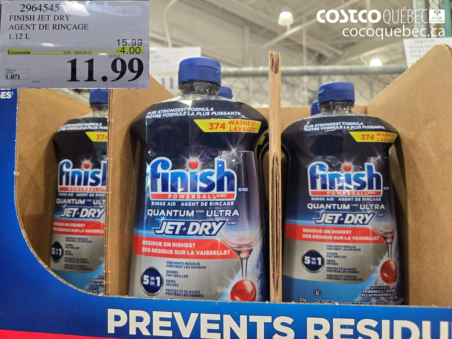 2964545 FINISH JET DRY AGENT DE RINÇAGE 1.12 L ($4.00 INSTANT SAVINGS EXPIRES ON 2026-08-02) $11.99