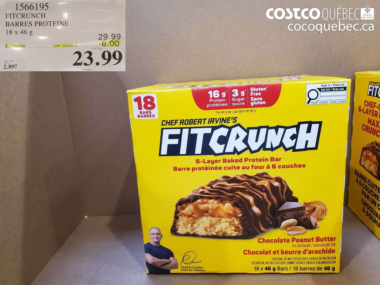 1566195 FITCRUNCH BARRES PROTEINE 18 X 46 G ($6.00 INSTANT SAVINGS EXPIRES ON 2026-08-02) $23.99