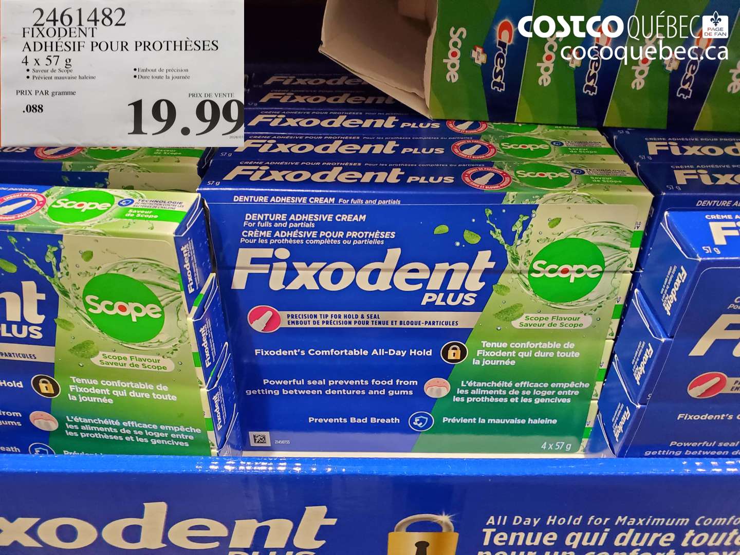 2461482 FIXODENT ADHÉSIF POUR PROTHÈSES 4 X 57 G $19.99