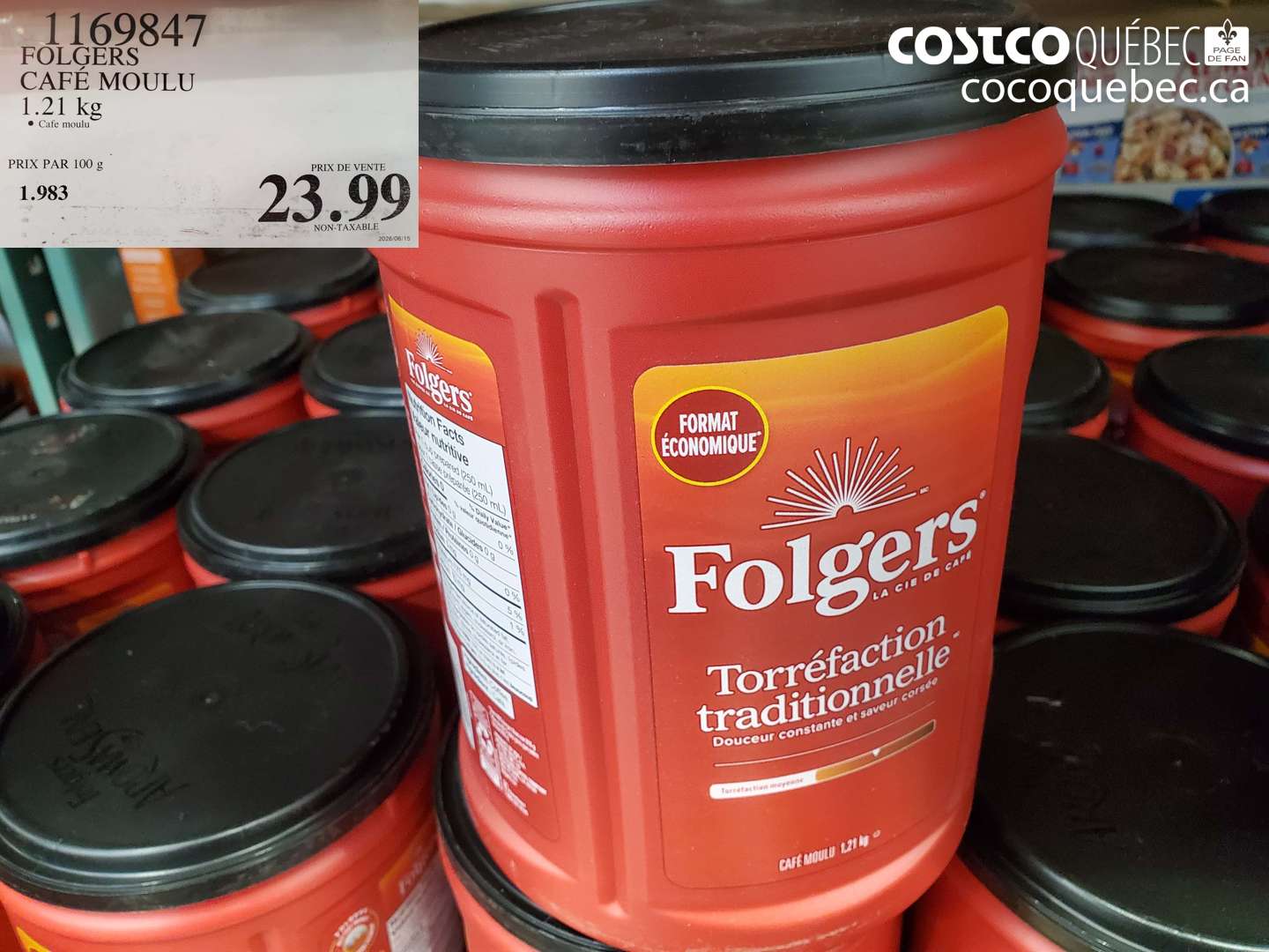 1169847 FOLGERS CAFÉ MOULU 1.21 KG $23.99