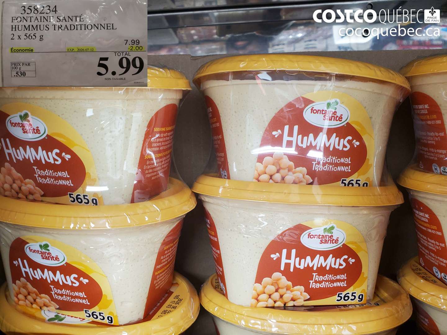 358234 FONTAINE SANTÉ HUMMUS TRADITIONNEL 2 X 565 G ($2.00 INSTANT SAVINGS EXPIRES ON 2026-07-12) $5.99