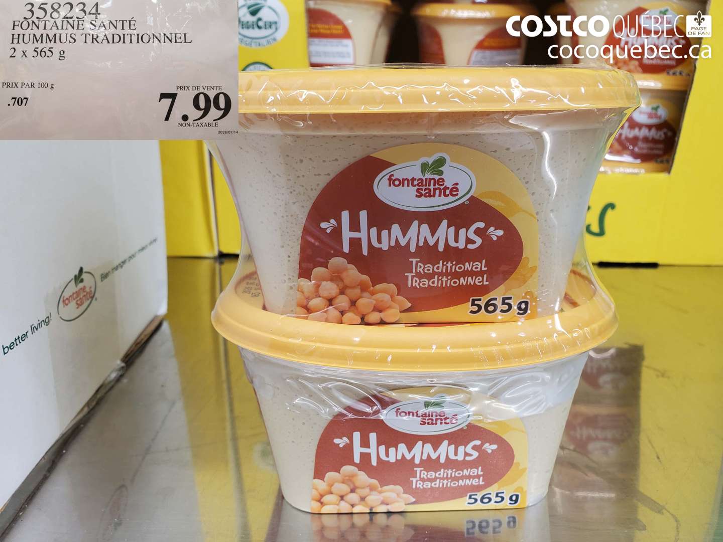 358234 FONTAINE SANTÉ HUMMUS TRADITIONNEL 2 X 565 G $7.99