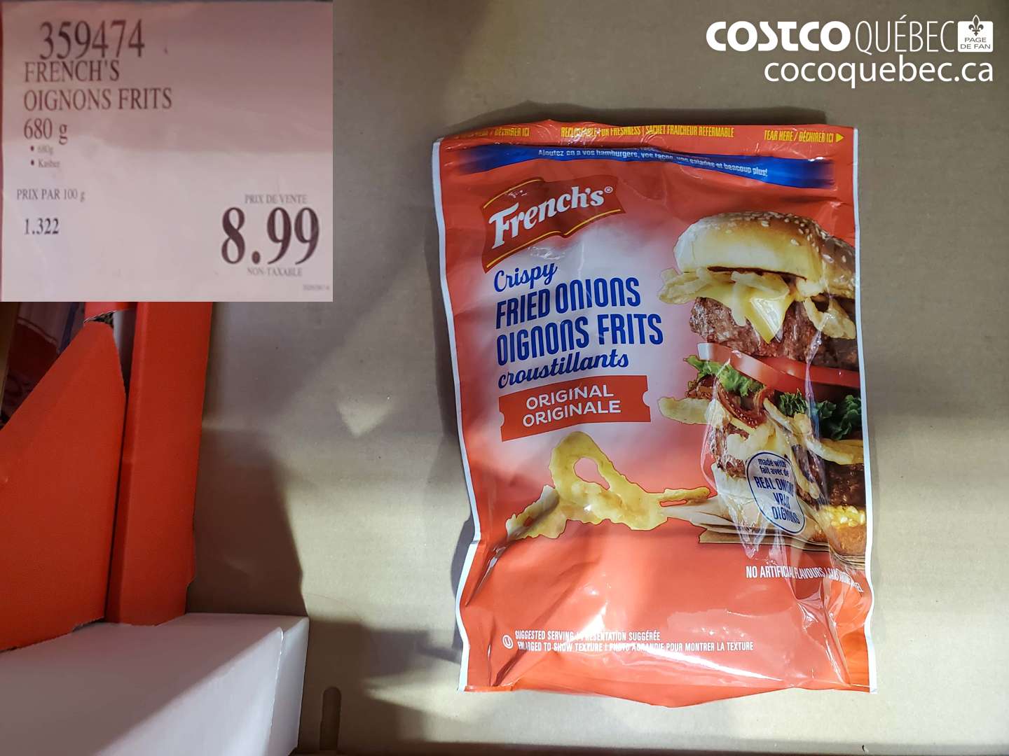359474 FRENCH'S OIGNONS FRITS 680 G $8.99