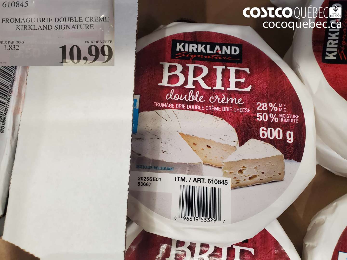 610845 FROMAGE BRIE DOUBLE CRÈME KIRKLAND SIGNATURE $10.99