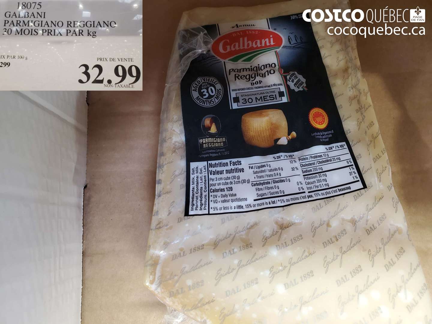 18075 GALBANI PARMIGIANO REGGIANO 30 MOIS PRIX PAR KG $32.99
