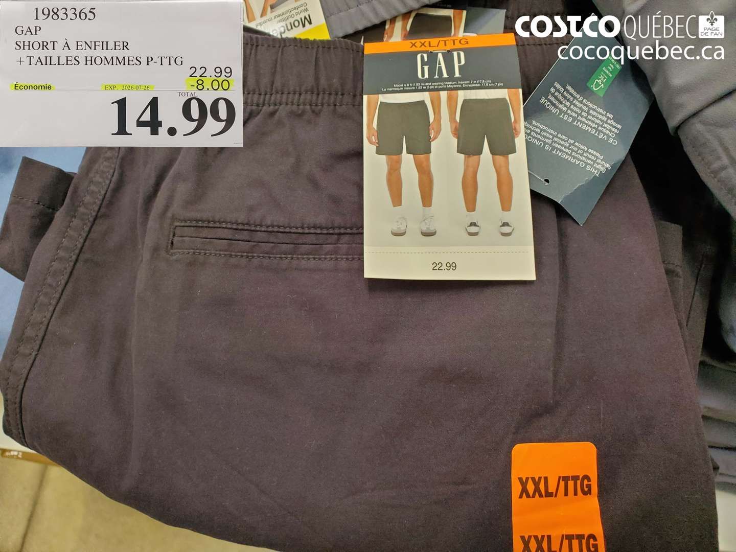 1983365 GAP SHORT À ENFILER + TAILLES HOMMES P-TTG ($8.00 INSTANT SAVINGS EXPIRES ON 2026-07-26) $14.99