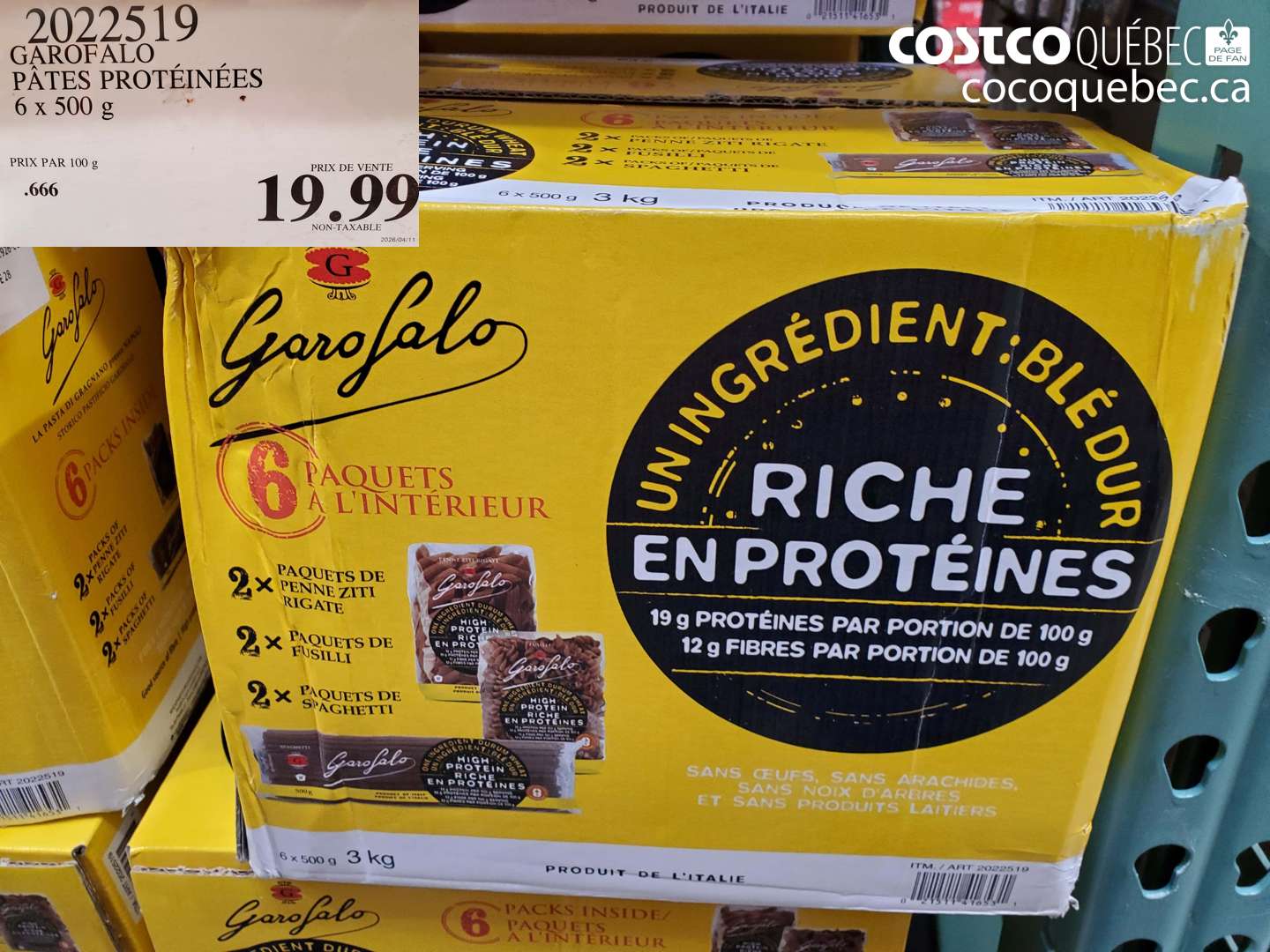 2022519 GAROFALO PÂTES PROTÉINÉES 6 X 500 G $19.99