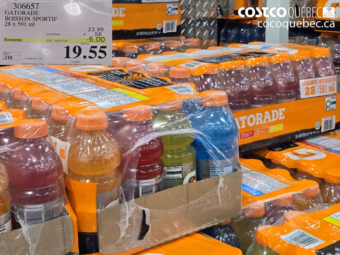 306657 GATORADE BOISSON SPORTIF 28 X 591 ML ($5.00 INSTANT SAVINGS EXPIRES ON 2026-07-05) $19.55