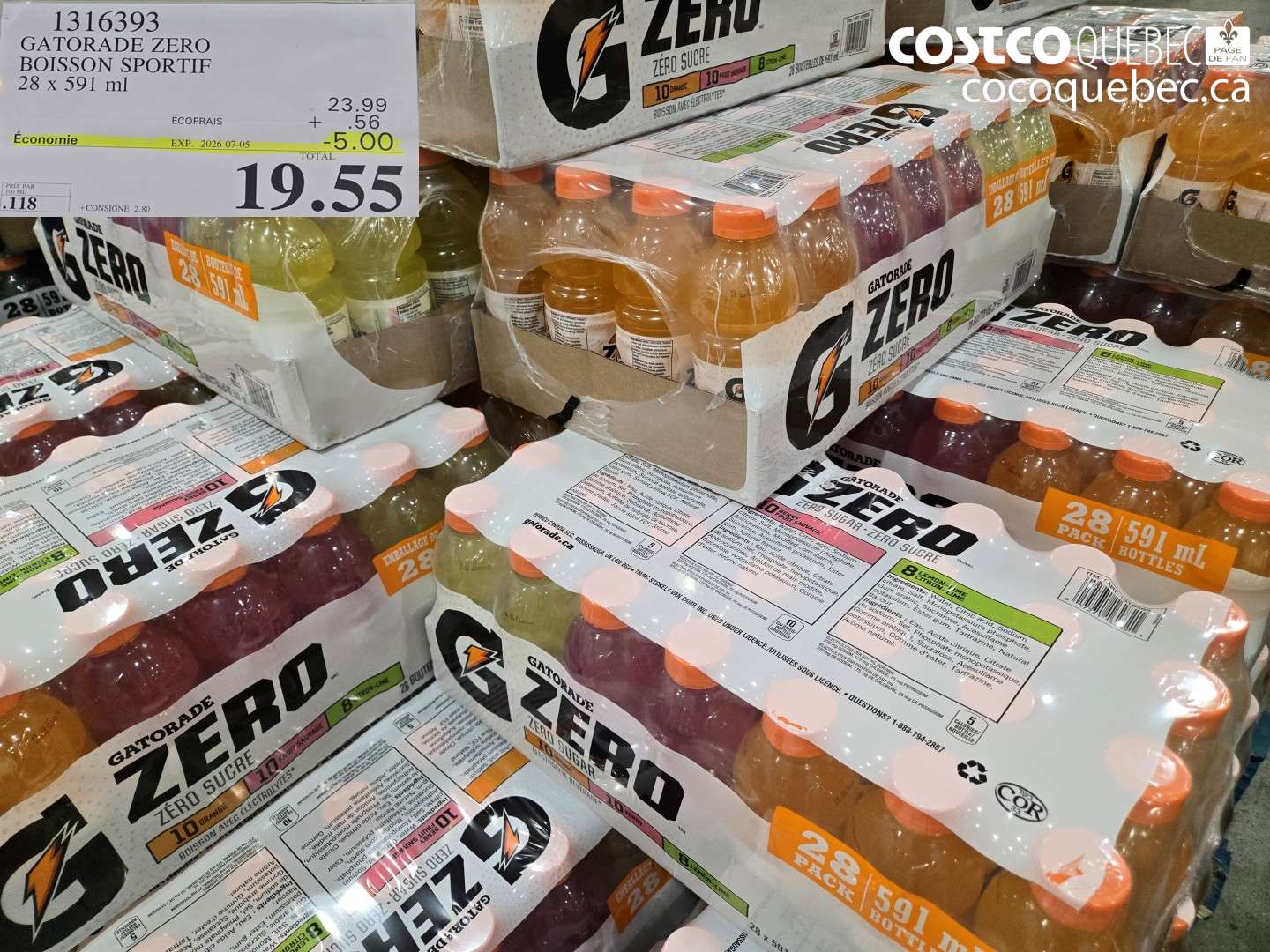 1316393 GATORADE ZERO BOISSON SPORTIF ($5.00 INSTANT SAVINGS EXPIRES ON 2026-07-05) $19.55