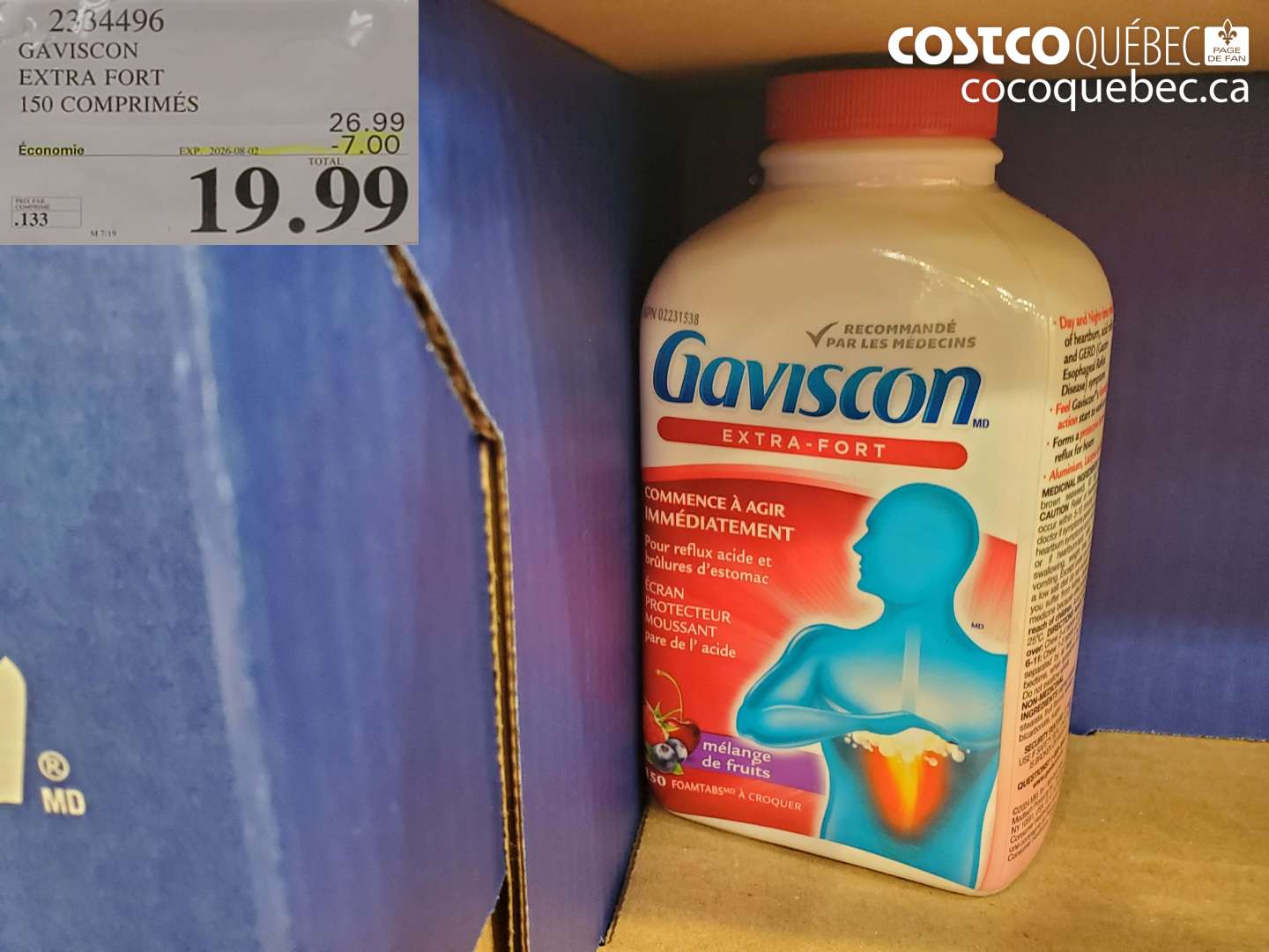 2334496 GAVISCON EXTRA FORT 150 COMPRIMÉS ($7.00 INSTANT SAVINGS EXPIRES ON 2026-08-02) $19.99