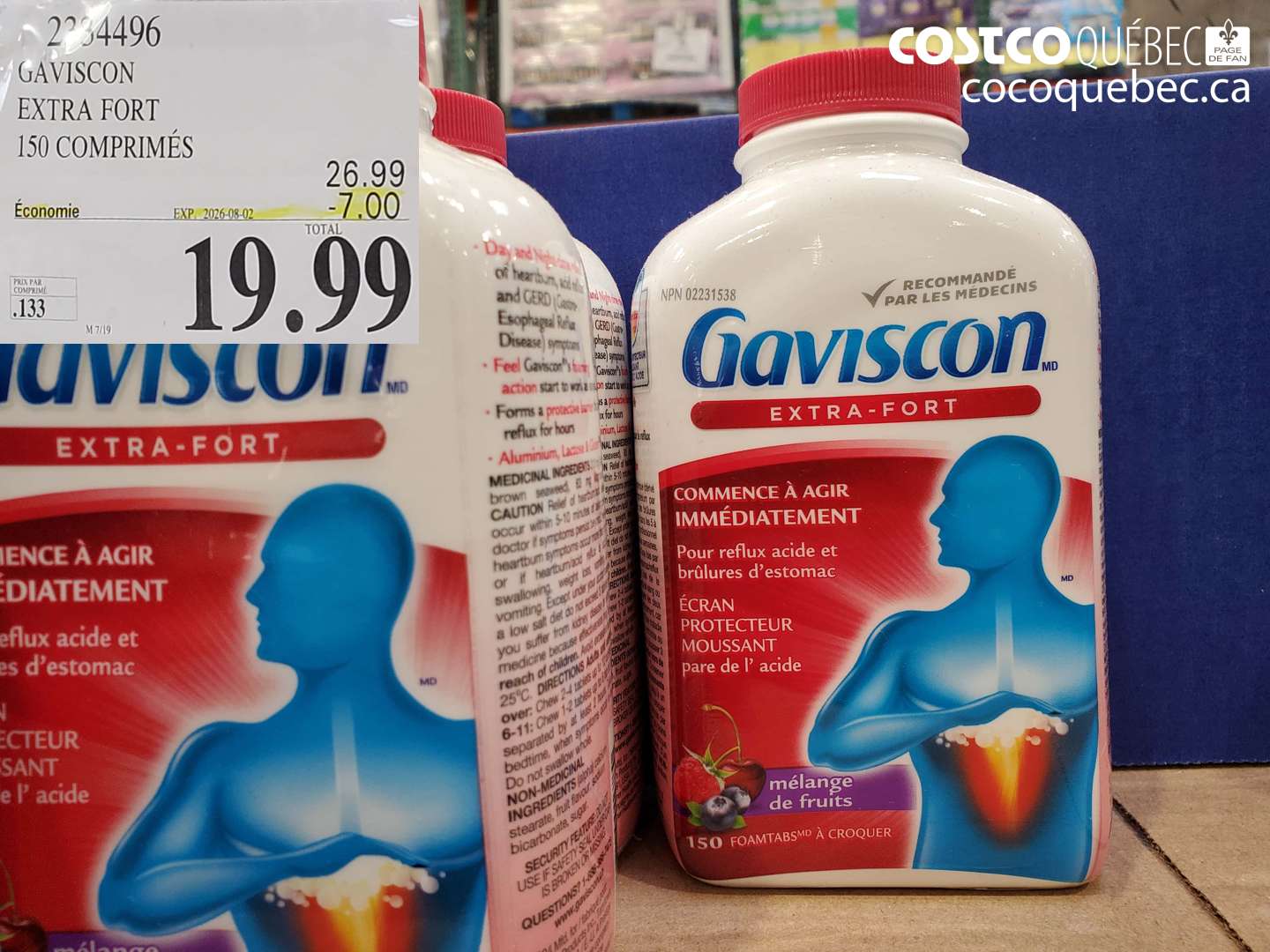 2234496 GAVISCON EXTRA FORT 150 COMPRIMÉS ($7.00 INSTANT SAVINGS EXPIRES ON 2026-08-02) $19.99