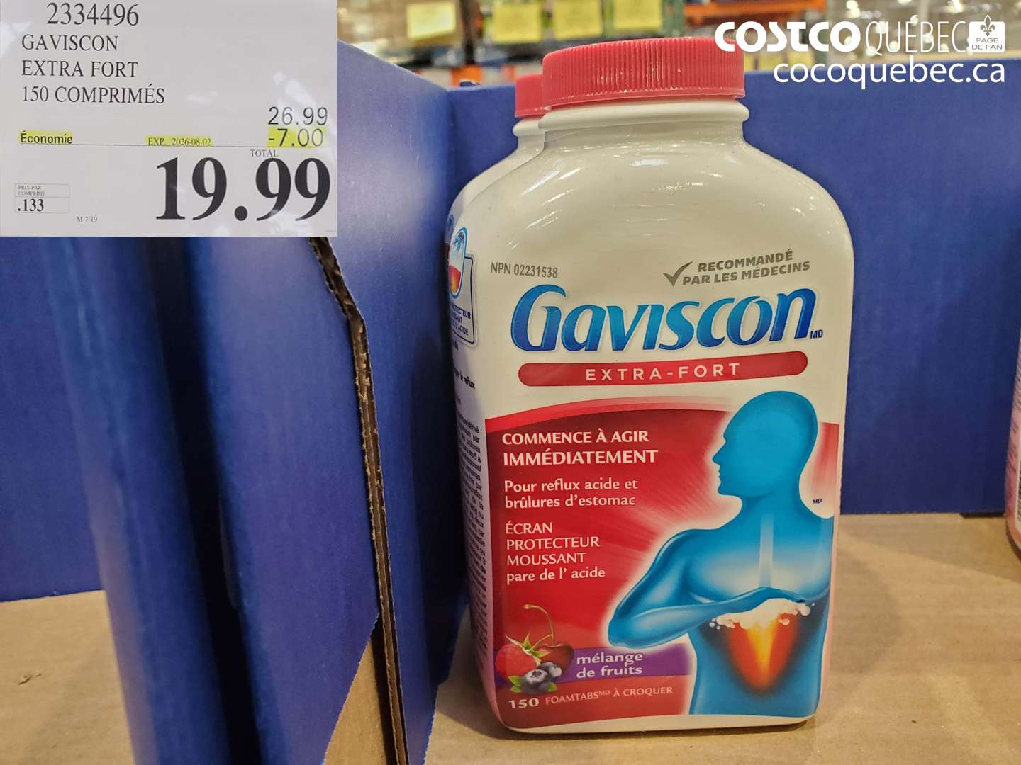2334496 GAVISCON EXTRA FORT 150 COMPRIMÉS ($7.00 INSTANT SAVINGS EXPIRES ON 2026-08-02) $19.99