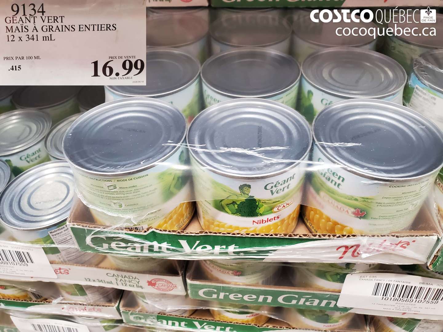 9134 GÉANT VERT MAÏS À GRAINS ENTIERS 12 X 341 ML $16.99