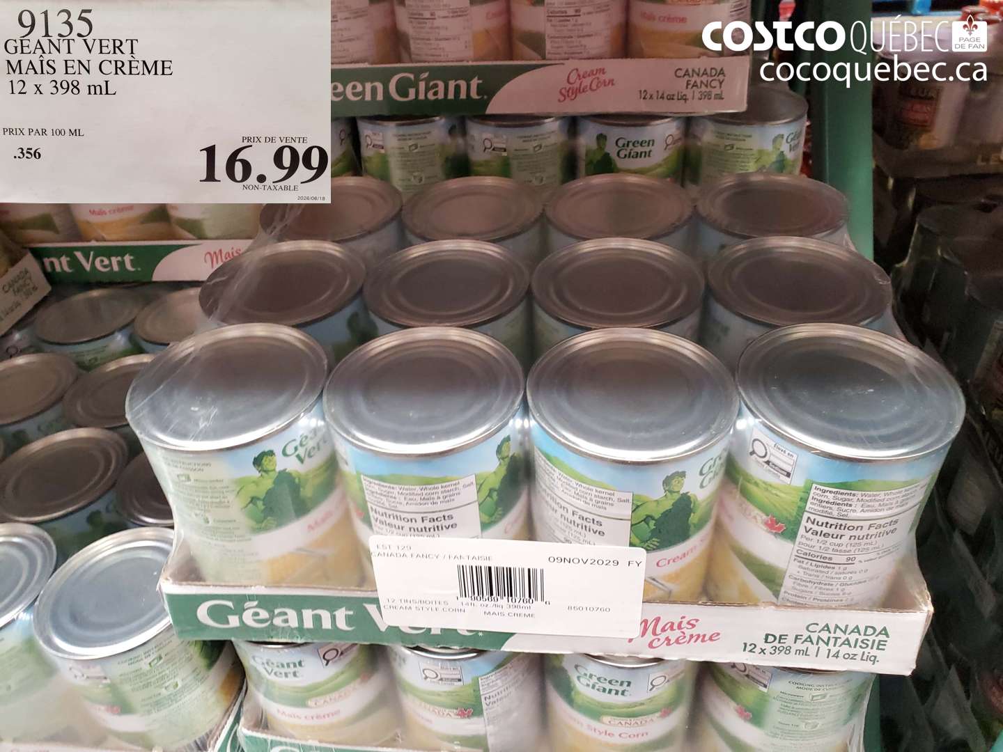 9135 GEANT VERT MAÏS EN CRÈME 12 X 398 ML $16.99