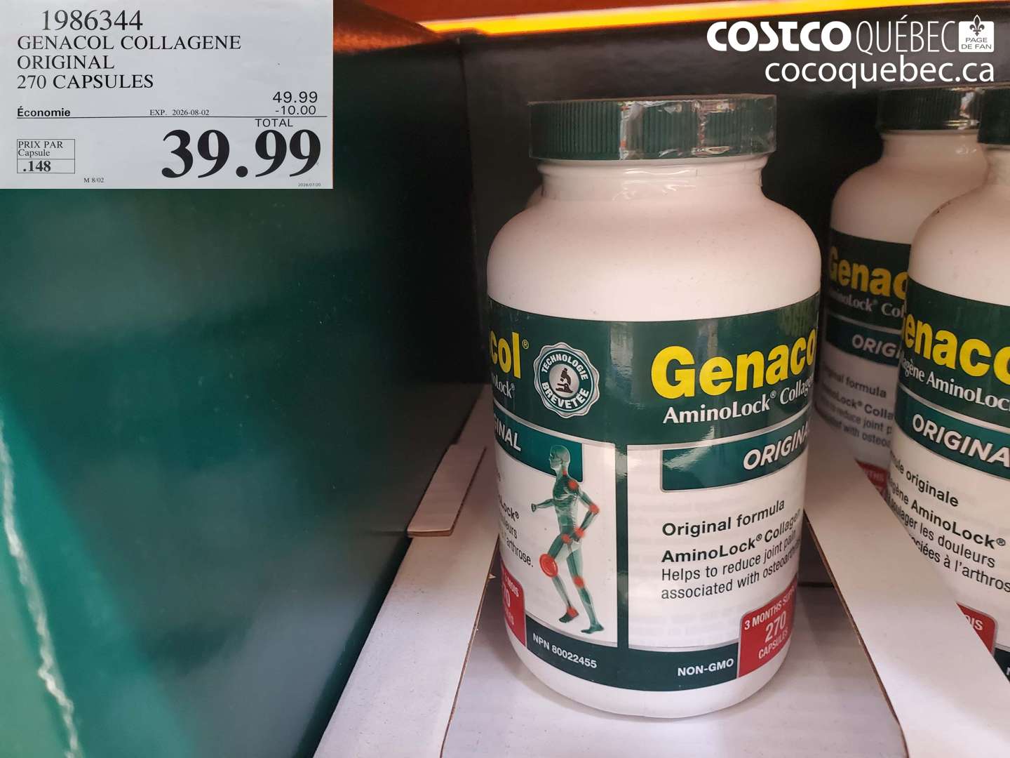 1986344 GENACOL COLLAGENE ORIGINAL 270 CAPSULES ($10.00 INSTANT SAVINGS EXPIRES ON 2026-08-02) $39.99
