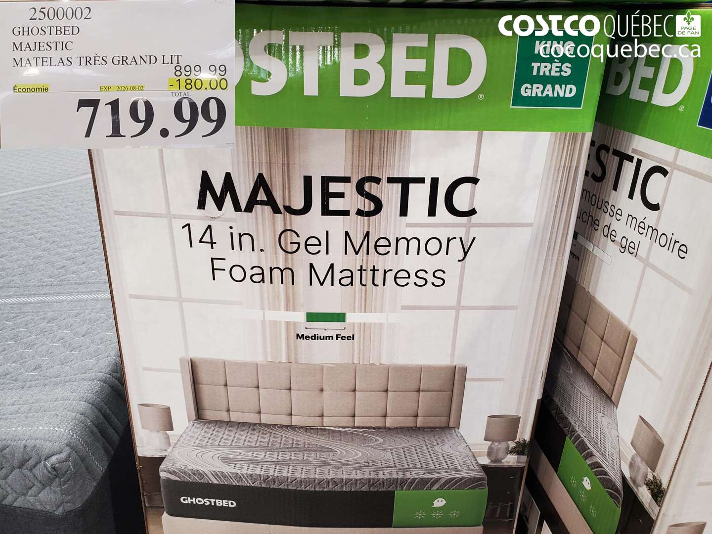 2500002 GHOSTBED MAJESTIC MATELAS TRÈS GRAND LIT ($180.00 INSTANT SAVINGS EXPIRES ON 2026-08-02) $719.99