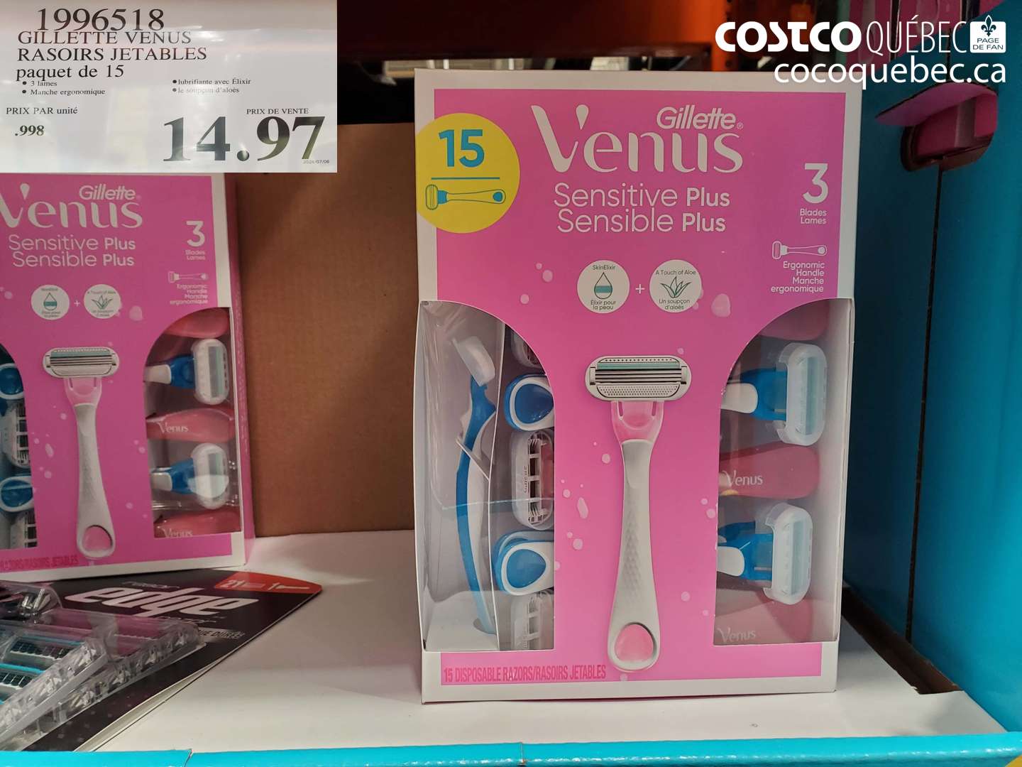 1996518 GILLETTE VENUS RASOIRS JETABLES PAQUET DE 15 $14.97