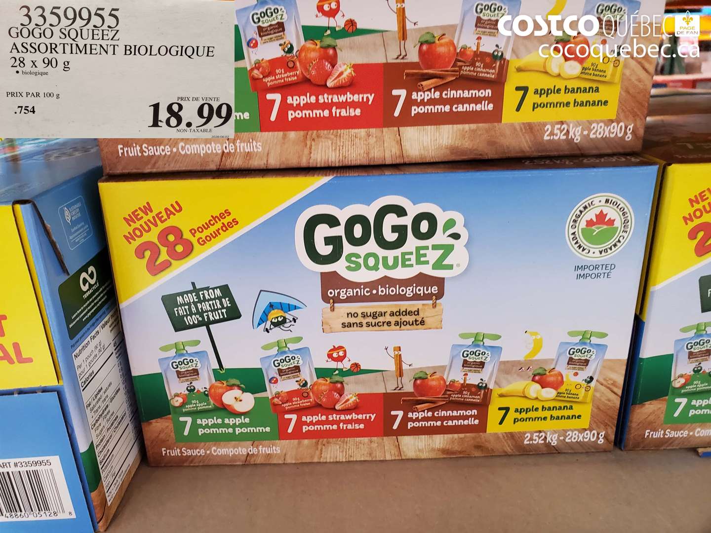 3359955 GOGO SQUEEZ ASSORTIMENT BIOLOGIQUE 28 X 90 G $18.99