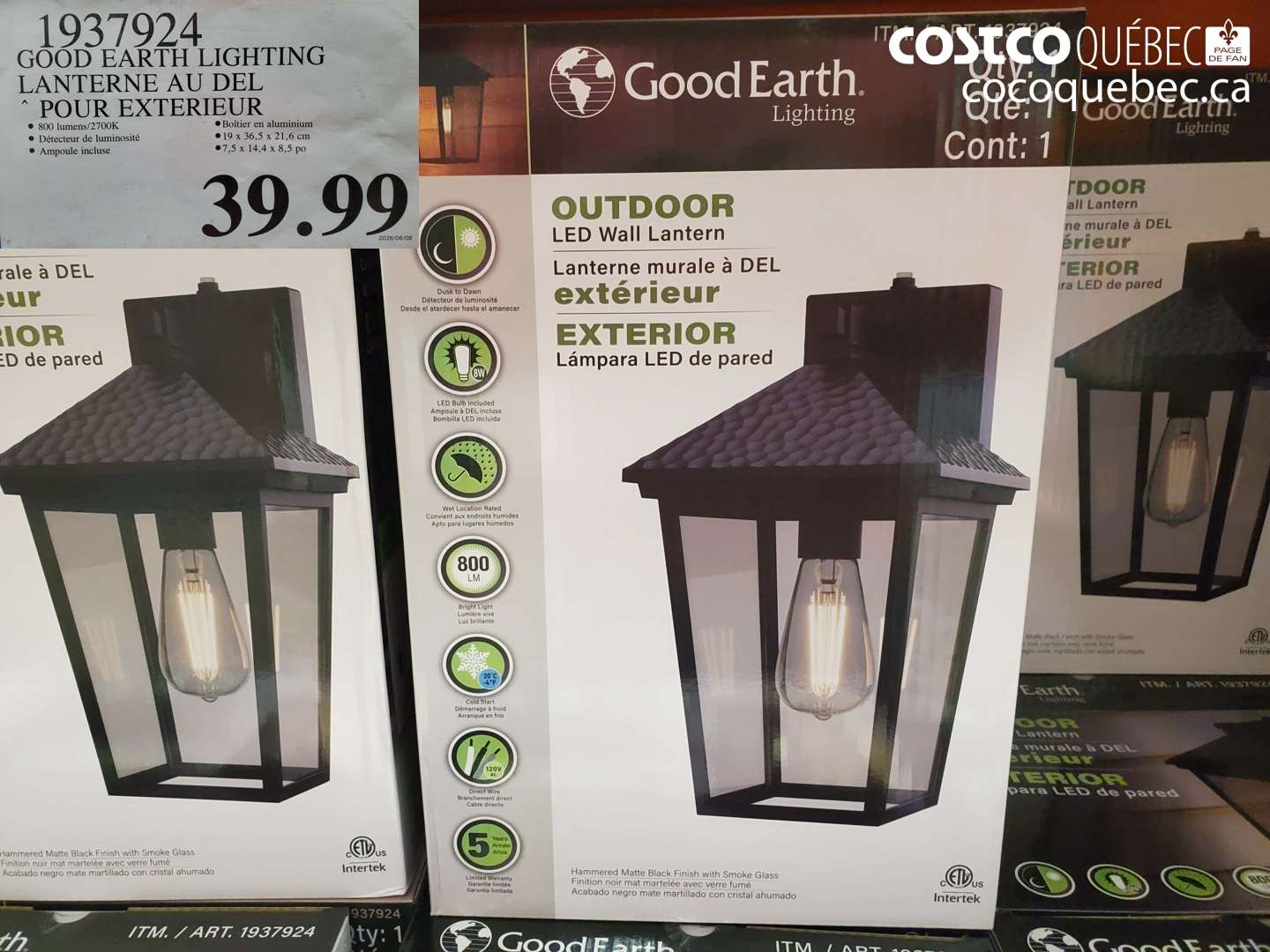 1937924 GOOD EARTH LIGHTING LANTERNE AU DEL POUR EXTERIEUR $39.99