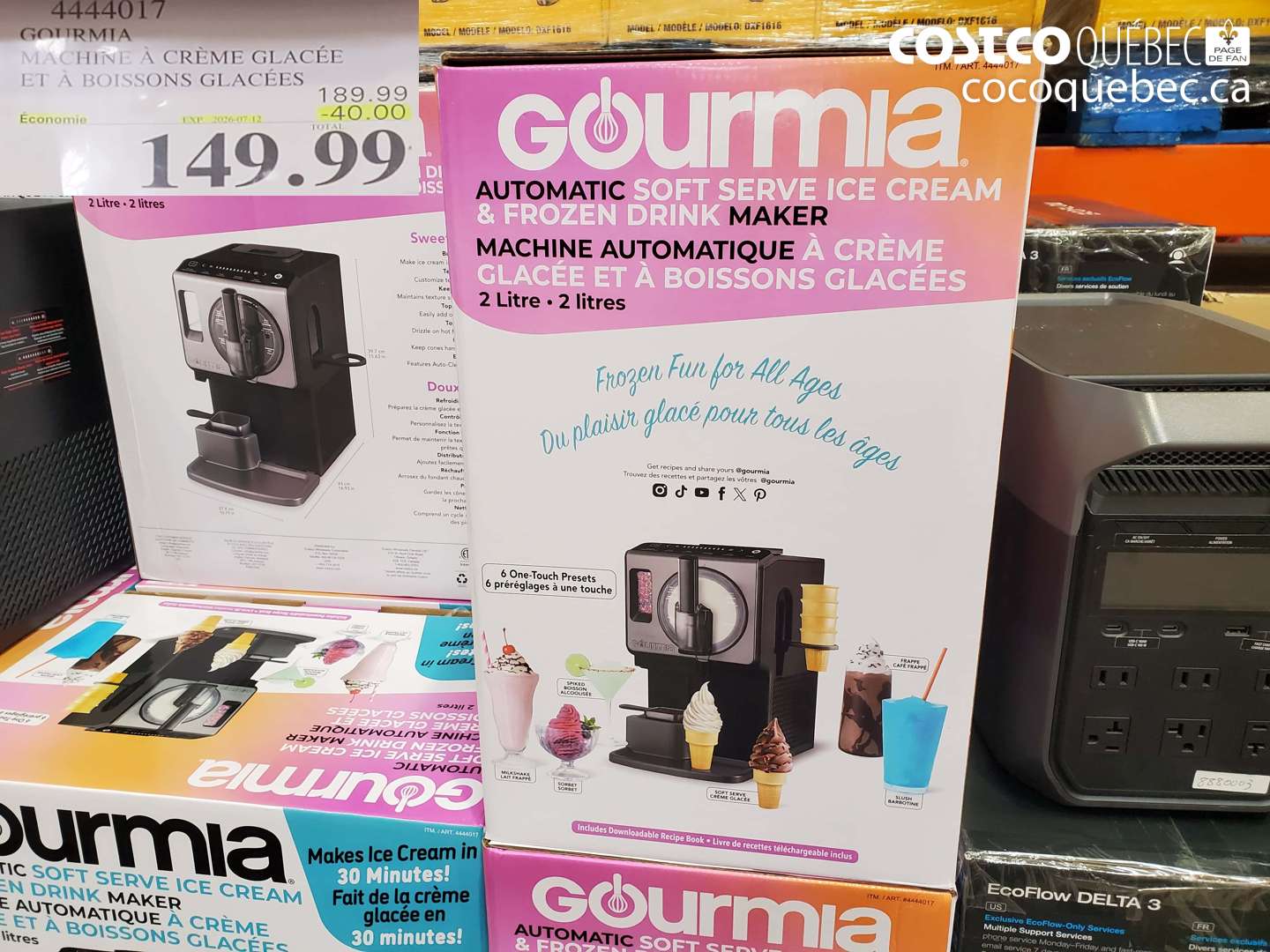 4444017 GOURMIA MACHINE À CRÈME GLACÉE ET À BOISSONS GLACÉES ($40.00 INSTANT SAVINGS EXPIRES ON 2026-07-12) $149.99
