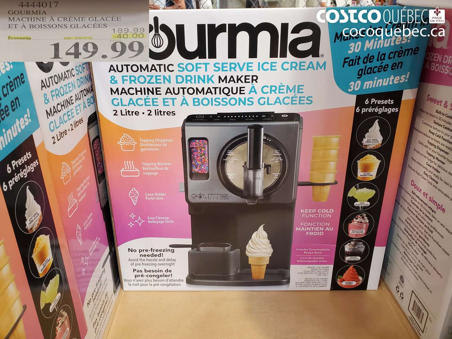 4444017 GOURMIA MACHINE À CRÈME GLACÉE ET À BOISSONS GLACÉES ($40.00 INSTANT SAVINGS EXPIRES ON 2026-07-12) $149.99