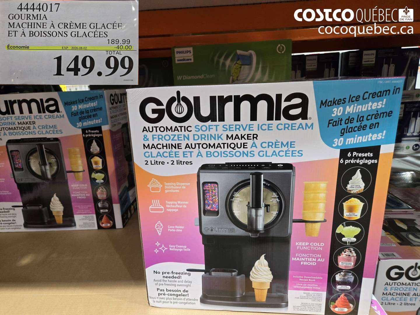 4444017 GOURMIA MACHINE À CRÈME GLACÉE ET À BOISSONS GLACÉES ($40.00 INSTANT SAVINGS EXPIRES ON 2026-08-02) $149.99