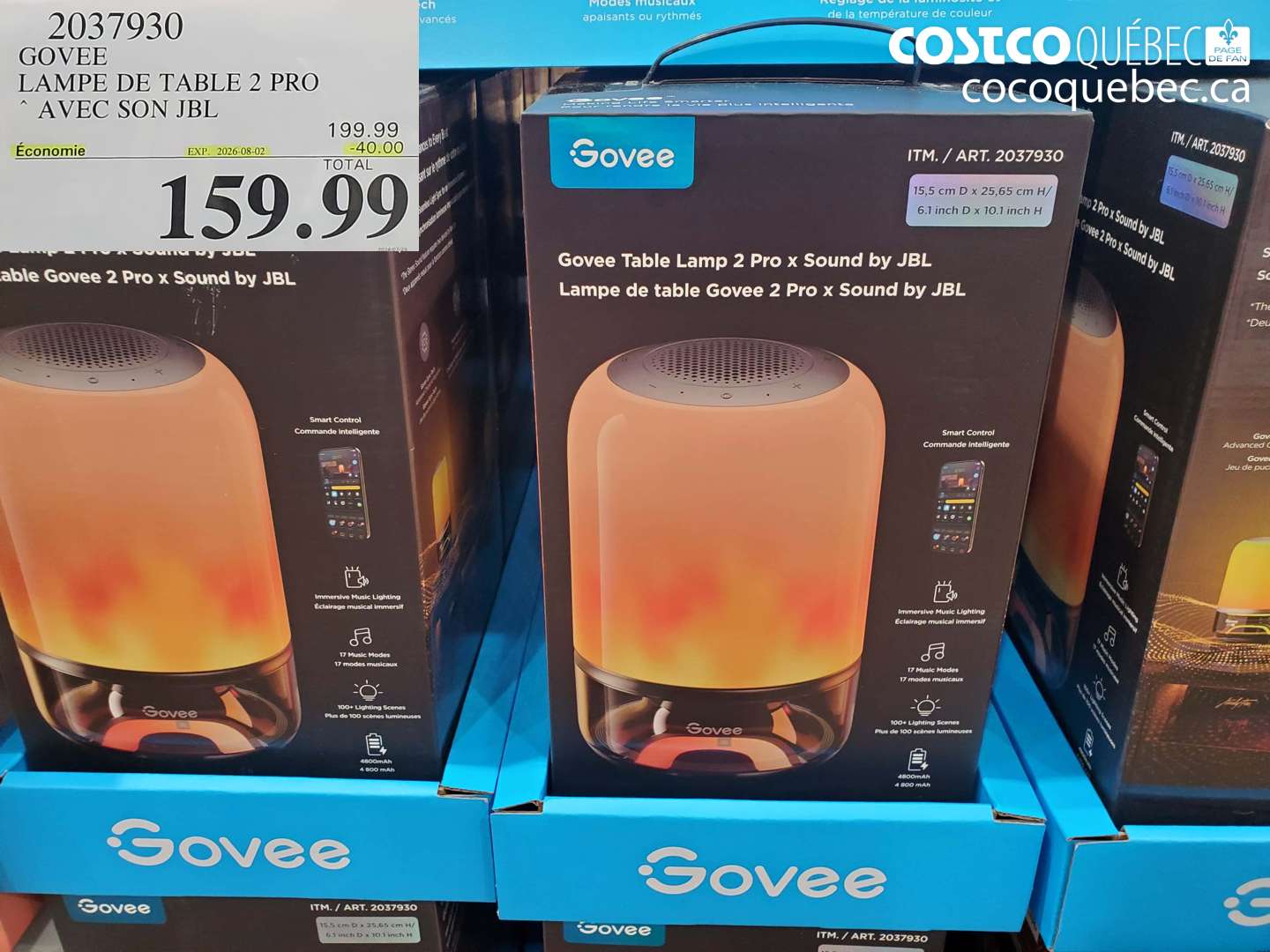 2037930 GOVEE LAMPE DE TABLE 2 PRO AVEC SON JBL ($40.00 INSTANT SAVINGS EXPIRES ON 2026-08-02) $159.99