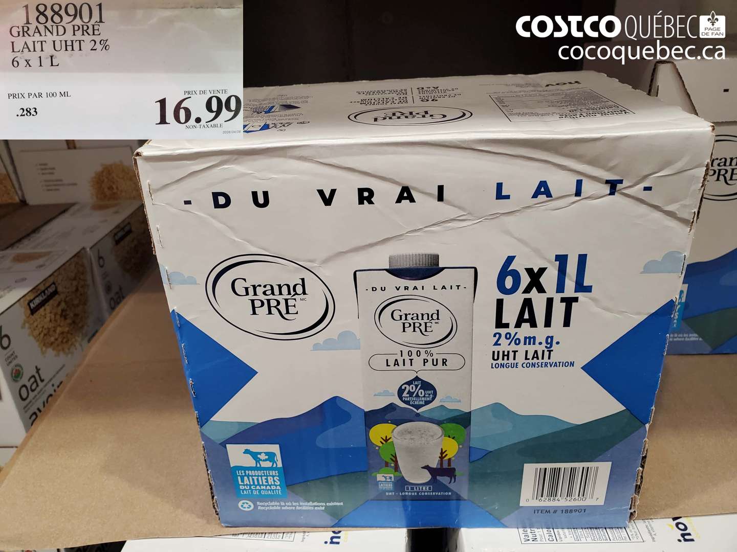 188901 GRAND PRÉ LAIT UHT 2% 6 X 1 L $16.99