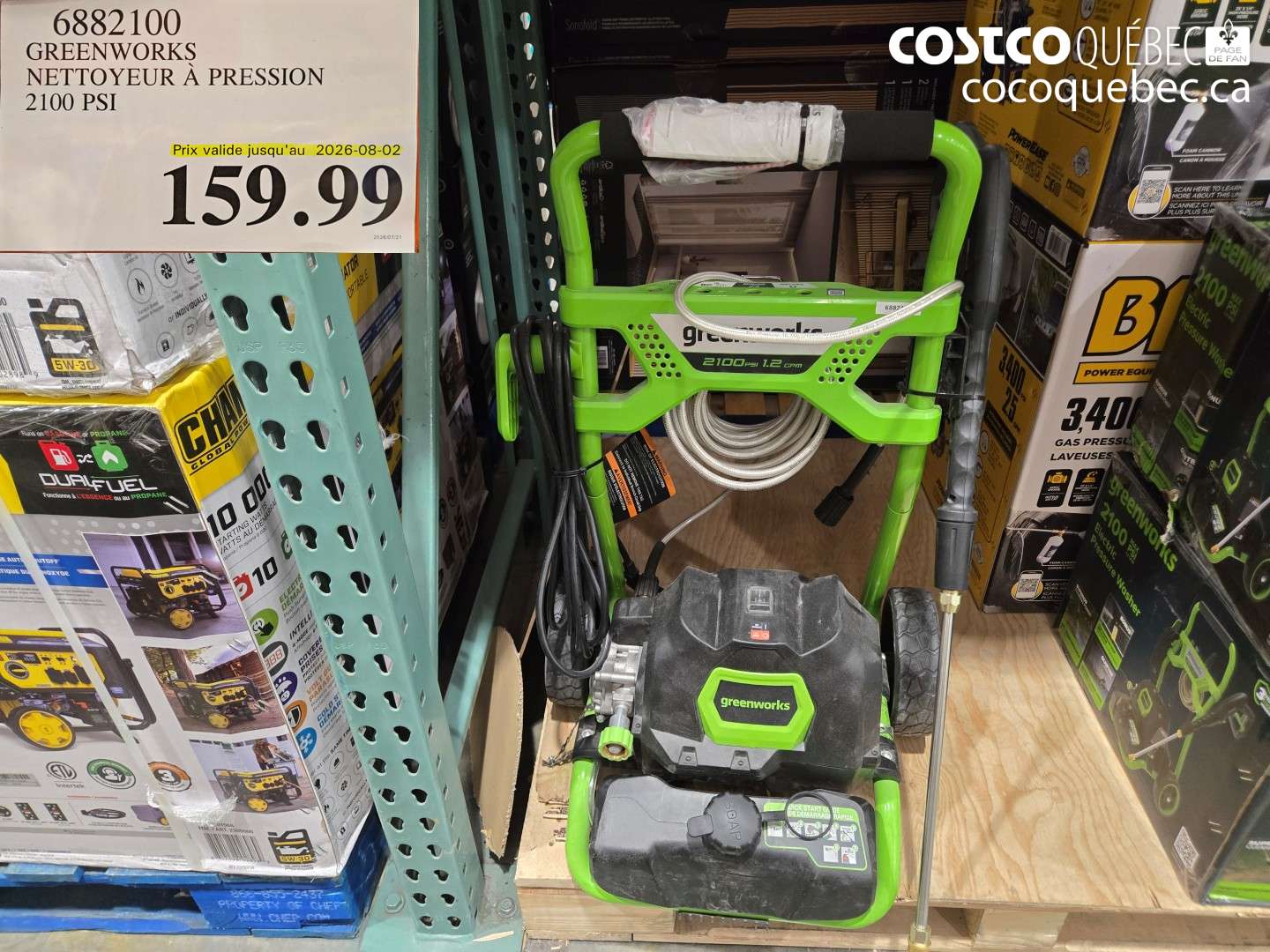 6882100 GREENWORKS NETTOYEUR À PRESSION 2100 PSI (EXPIRES ON 2026-08-02) $159.99