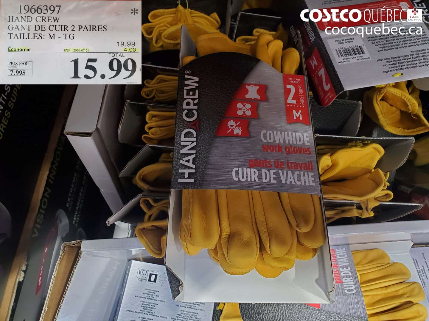 1966397 HAND CREW GANT DE CUIR 2 PAIRES TAILLES: M - TG ($4.00 INSTANT SAVINGS EXPIRES ON 2026-07-26) $15.99