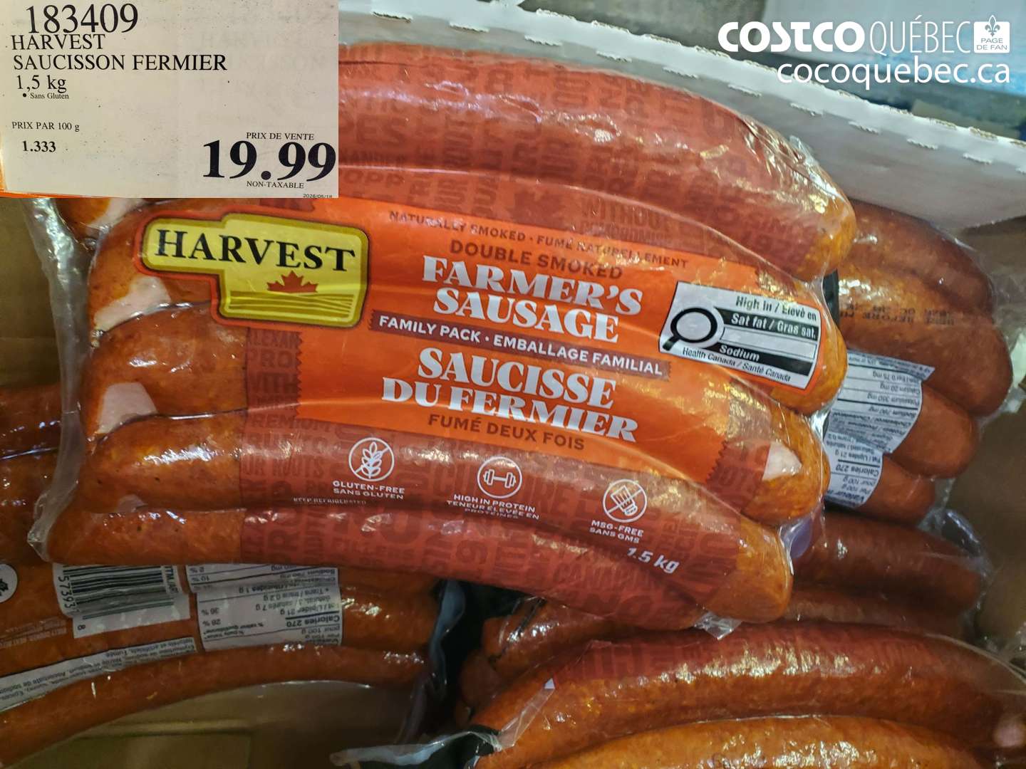 183409 HARVEST SAUCISSON FERMIER 1.5 KG $19.99