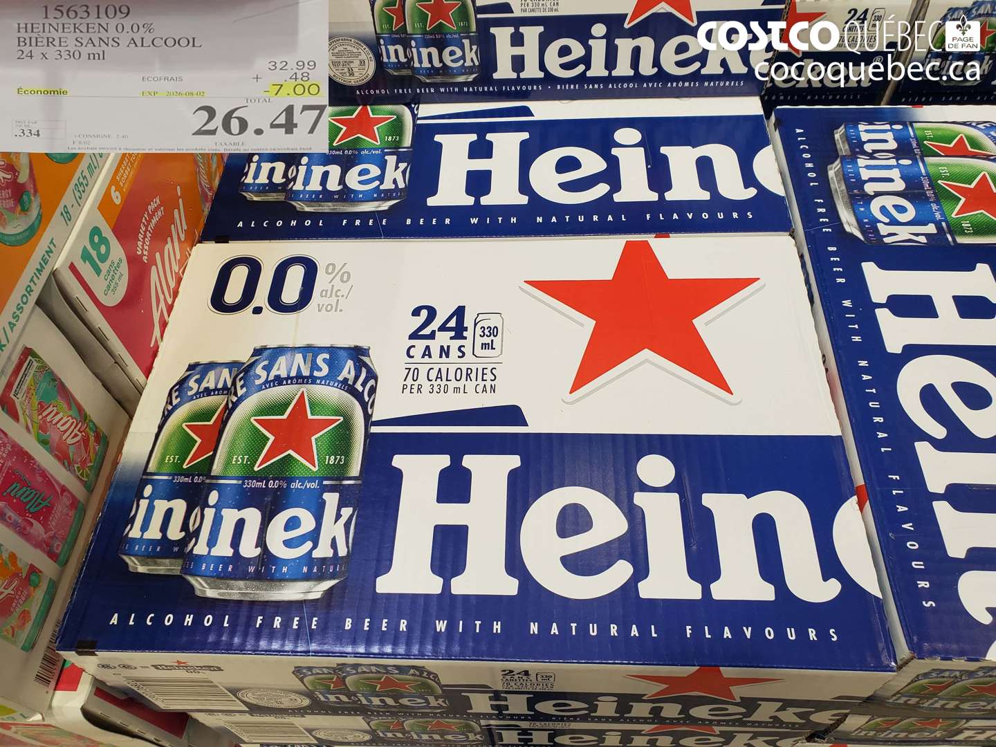 1563109 HEINEKEN 0.0% BIÈRE SANS ALCOOL 24 X 330 ML ($7.00 INSTANT SAVINGS EXPIRES ON 2026-08-02) $26.47