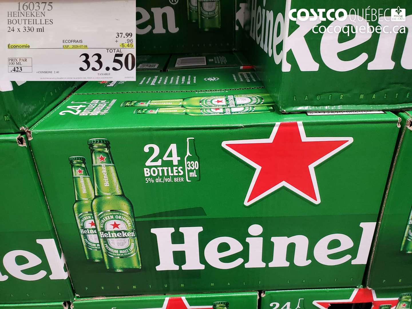160375 HEINEKEN BOUTEILLES 24 X 330 ML ($5.45 INSTANT SAVINGS EXPIRES ON 2026-07-08) $33.50