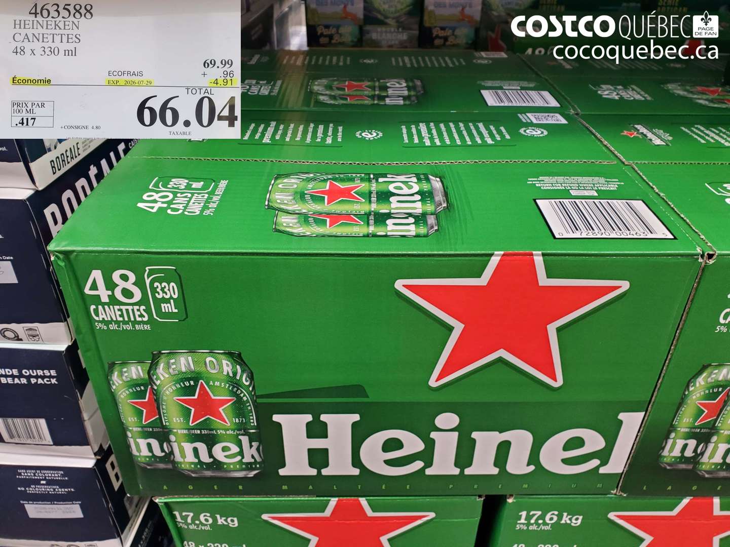 463588 HEINEKEN CANETTES 48 X 330 ML ($4.91 INSTANT SAVINGS EXPIRES ON 2026-07-29) $66.04