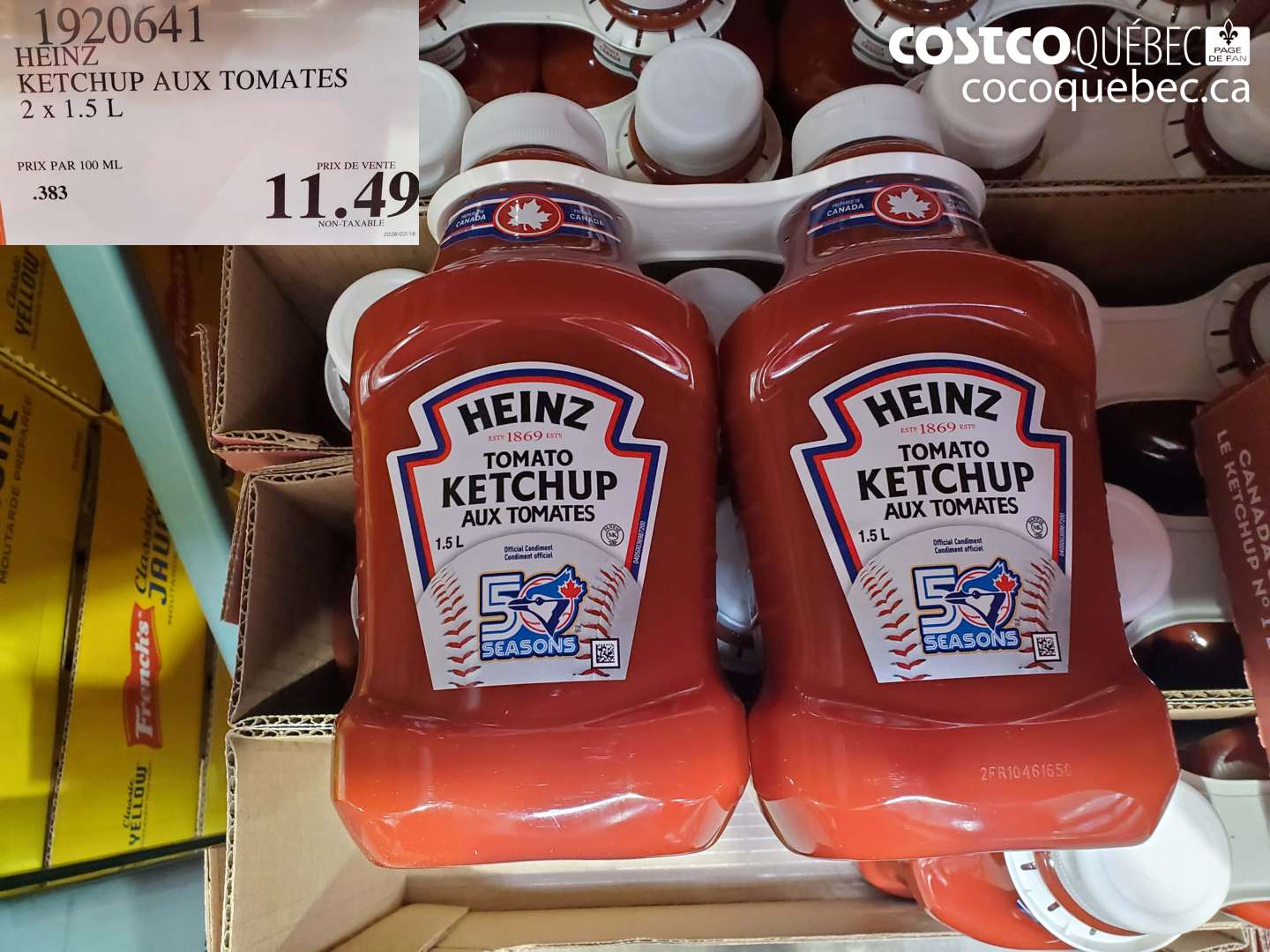 1920641 HEINZ KETCHUP AUX TOMATES 2 X 1.5 L $11.49