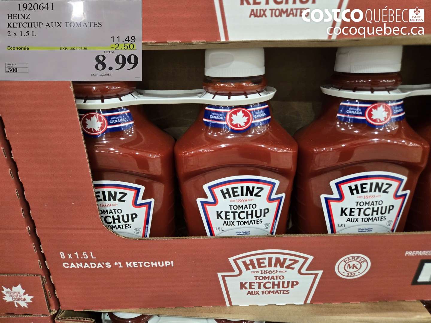 1920641 HEINZ KETCHUP AUX TOMATES 2 X 1.5 L ($2.50 INSTANT SAVINGS EXPIRES ON 2026-07-30) $8.99