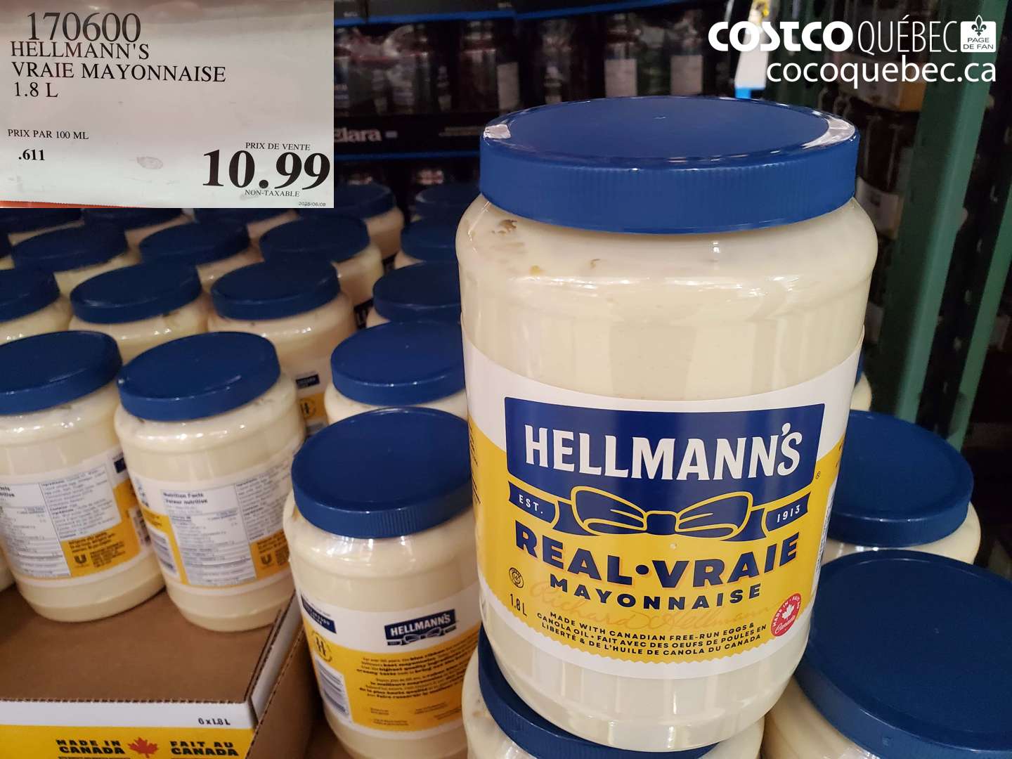 170600 HELLMANN'S VRAIE MAYONNAISE 1.8 L $10.99